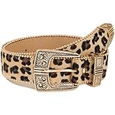 Aularso Women's Red Leather Belt Leopard Belt with Gold Buckle Fashion Ladies Belts Cowgirls Belt for Jeans Dress