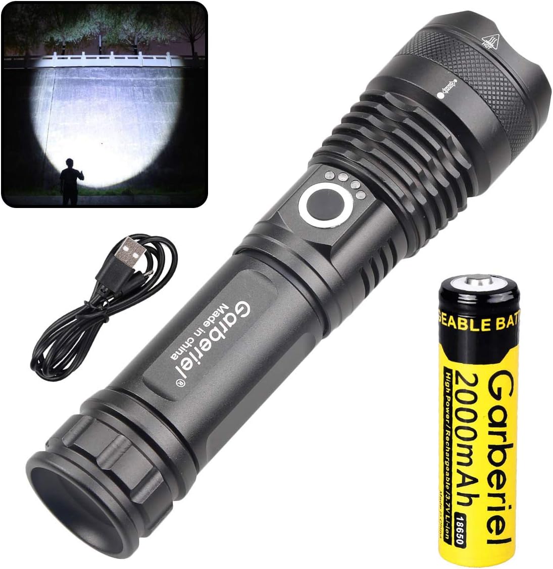 Garberiel 3000 Lumens XHP50 Flashlight LED USB Rechargeable Torch Light