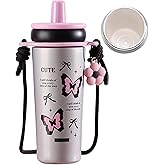 Disoza 21 OZ Butterflies Tumbler with Ceramic Clad Liner Stainless Steel Water Bottle Insulated Vacuum Tumbler with Lid Spill Proof Cup for Hot and Cold Drink Leak Proof Travel Mug with Straw