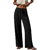 PRETTYGARDEN Womens Summer Elastic Waist Textured Flowy Palazzo Pants for Women Casual Wide Leg Pants Woman with Pockets
