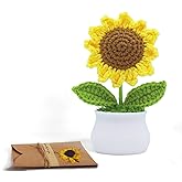 Crochet Flowers Artificial Sunflower for Office Desk, Car Dashboard Decor, Handmade Inspirational Emotional Support Gift for Women, Knitted Flowers Birthday, Christmas Party, Home Decoration