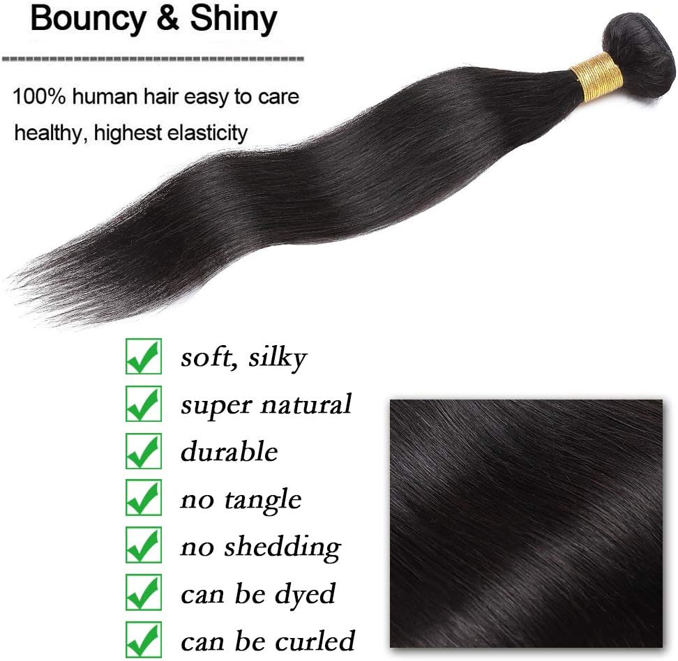 Elailite Human Hair Weave Bundles Hair Extensions Real Human Hair Straight 1 Bundle 100g - #1B Natural Black - 26 Inch - Image 4