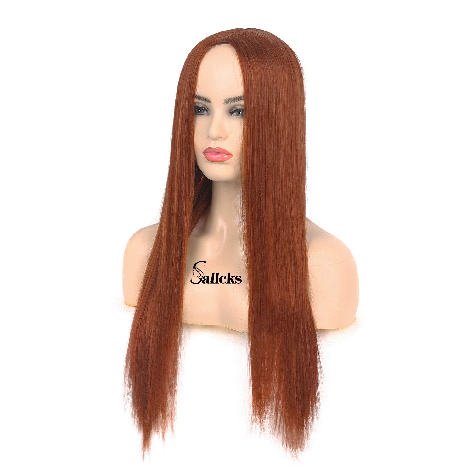 Sallcks Womens Long Straight Brown Wigs Natural Synthetic Full Wigs Cosplay Wigs with Wig Cap