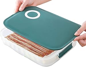 Plastic Bacon keeper with Lids Airtight, Bacon Deli Thinly Cut Meat Cold Cuts Cheese Saver Food Storage Containers for Refrigerators, Freezer, Lunch Box Meal Prep Container