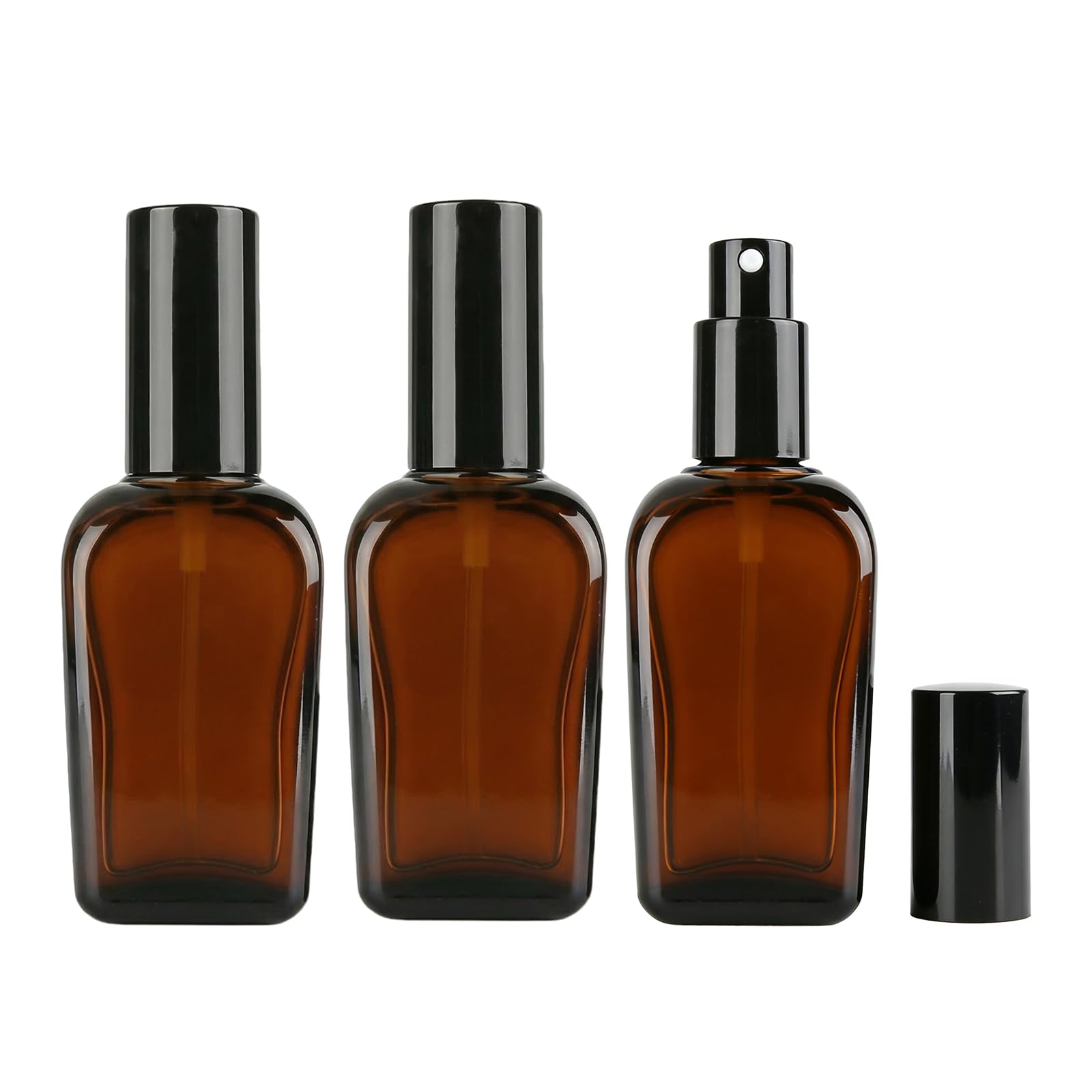 VASANA 3Pcs 100ML/3.4Oz Amber Square Glass Lotion Pump Bottles Empty Travel Cosmetic Makeup Cream Lotion Container Vial Jar Dispenser With Black Pump Head and Cap for Emulsion Essential Oil Liquids