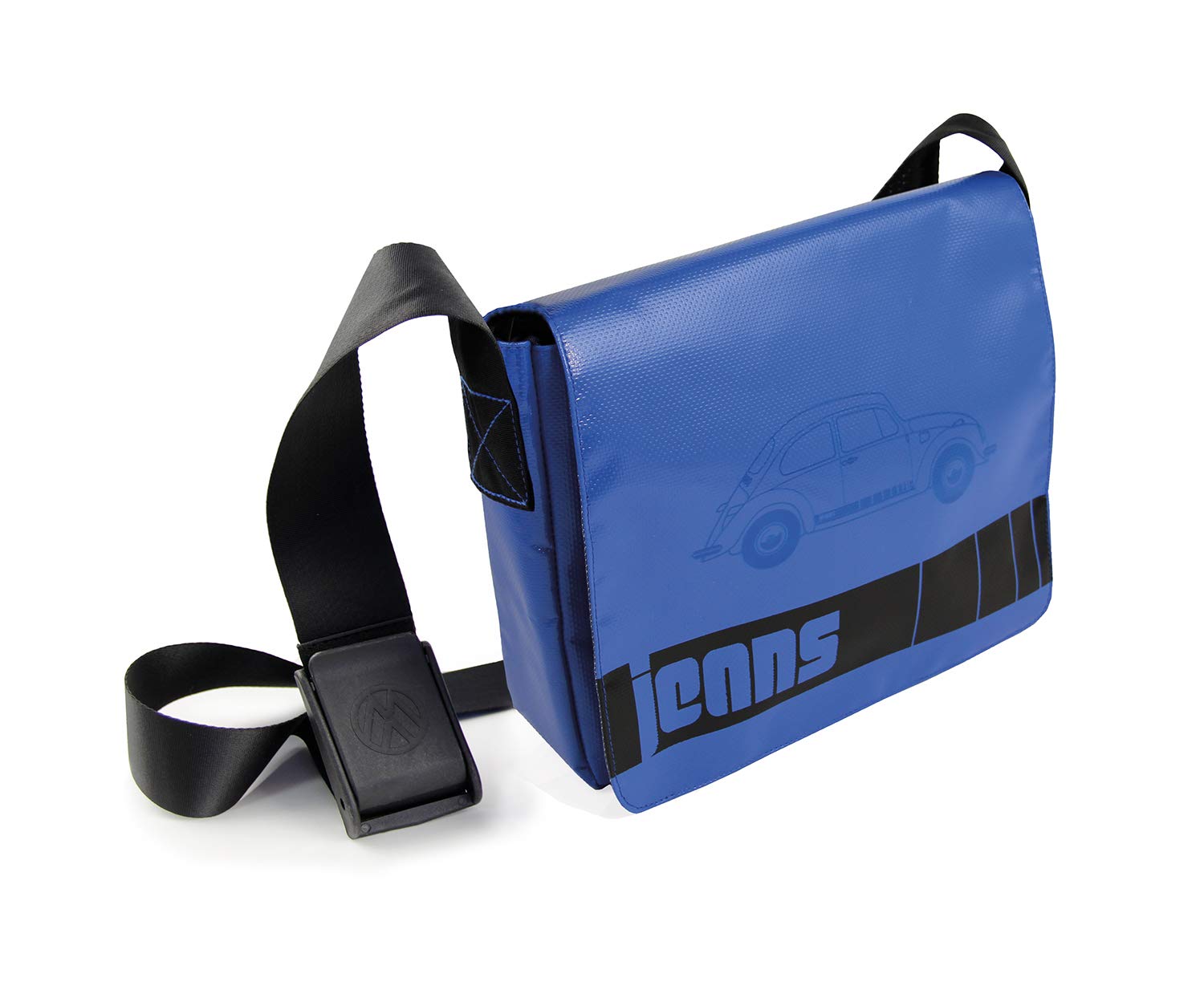 BRISA VW Collection - Volkswagen Small Denim Shoulder Messenger Cross-body Bag with Beetle Bug Design made of Truck Tarpaulin (Denim Beetle/Blue)