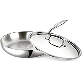 USELUCK 10 Inch Stainless Steel Frying Pan - 3 Ply Stainless Clad Skillet with Lid, Durable and Even Heating, Professional Cookware for Induction, All Stoves Compatiable Oven & Dishwasher Safe