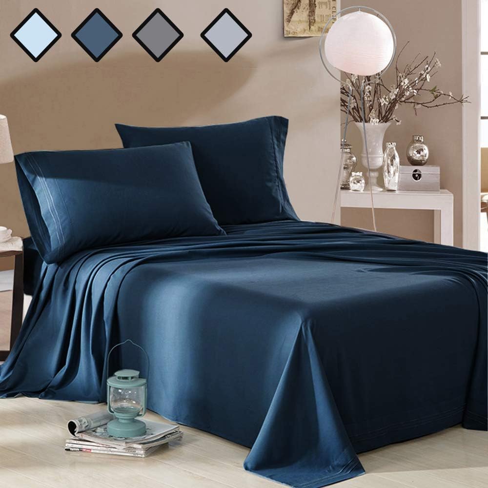 MELODIE DIRECT Bed Sheet Set Twin Size Navy Blue - Super Soft Microfiber 1800 Thread Count Luxury Egyptian Sheets 15-Inch Deep Pocket Wrinkle, Fade, Stain Resistant - Hypoallergenic - 3 Piece