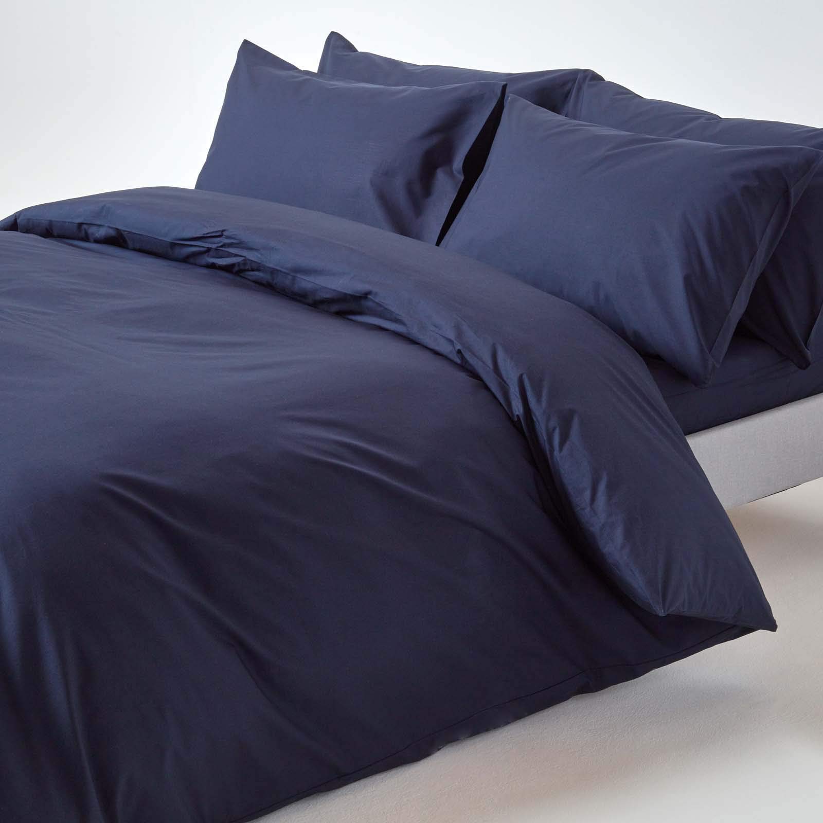 HOMESCAPES Navy Blue Pure Egyptian Cotton Duvet Cover Set Single 200 TC 400 Thread Count Equivalent Pillowcase Included Quilt Cover Bedding Set