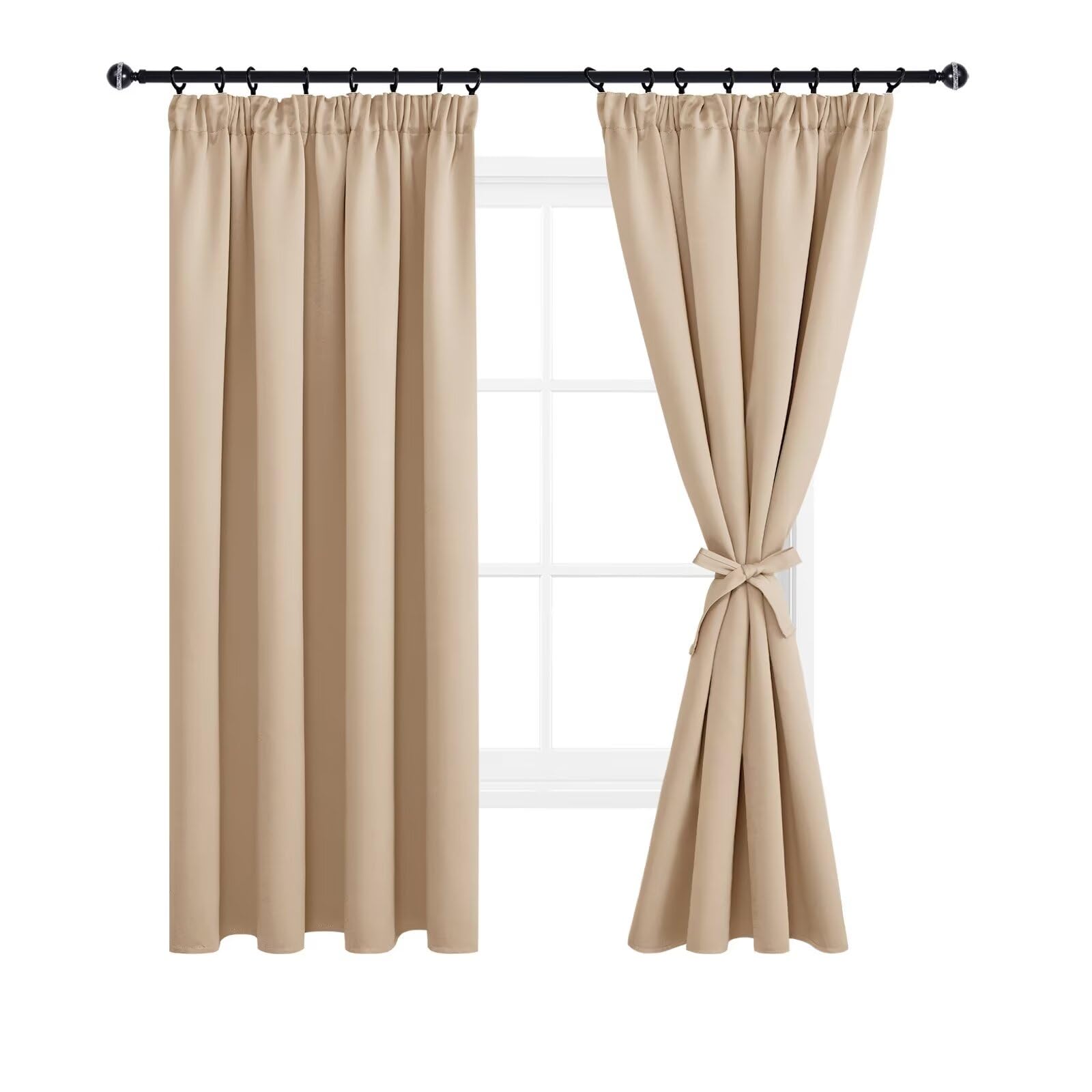 DWCN Blackout Curtains for Bedroom Thermal Insulated Room Darkening Pencil Pleat Window Curtains for Living Room 55 x 69 inch Length, Beige, 2 Panels