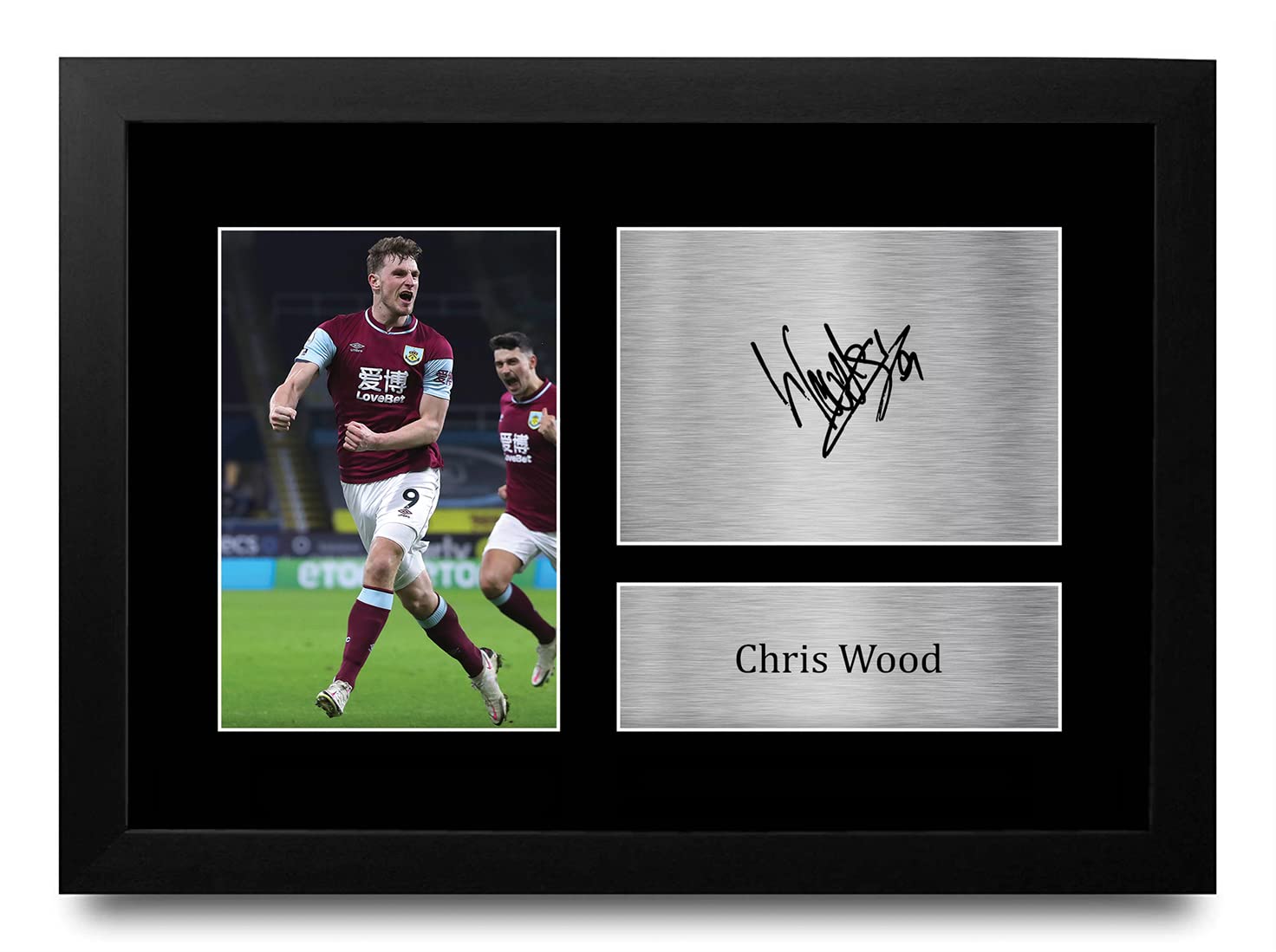 HWC Trading FR A4 Chris Wood Burnley Gifts Printed Signed Autograph Picture for Football Fans and Supporters - A4 Framed