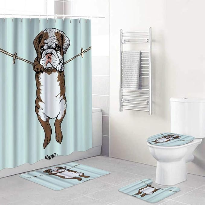 LOSUMIGE Shower Curtain Sets with NonSlip Rugs,Toilet Lid