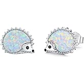 CUOKA MIRACLE Hedgehog Earrings Sterling Sliver Opal Hedgehog Earrings Stud Hypoallergenic Tiny Cute Animal Stud Hedgehog Gift for Women with Gift Box