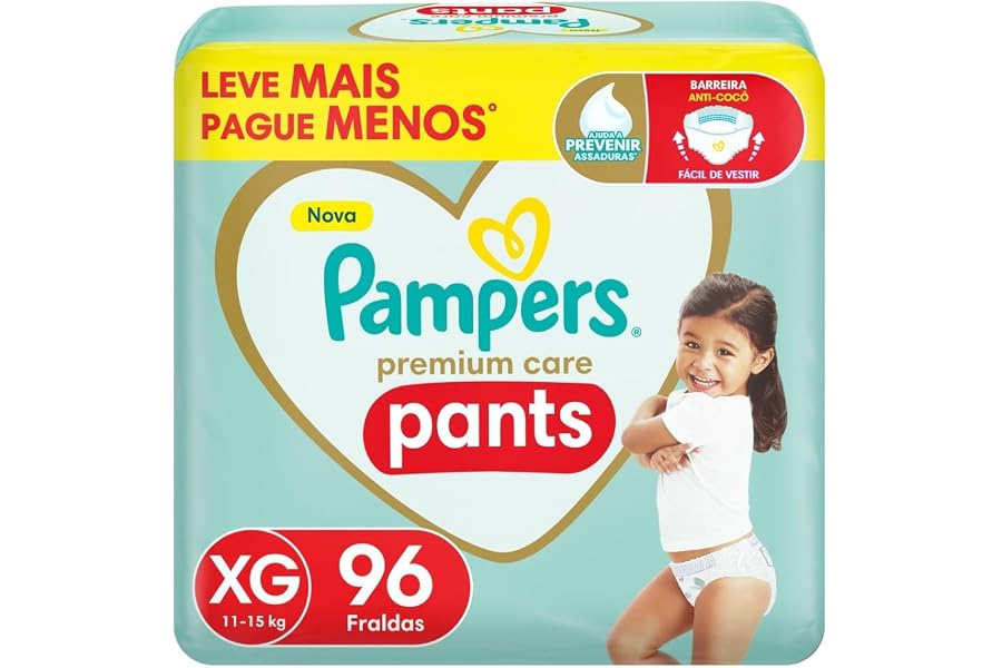 Fralda Pampers Premium Care Pants Tamanho XG, Fácil de Vestir, 96 Unidades