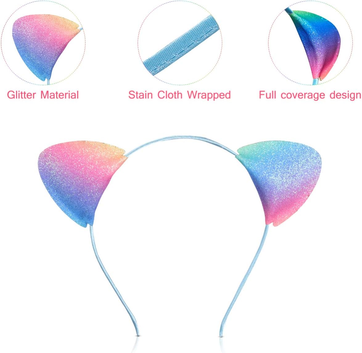 FRCOLOR Cat Ears Headband for Women Glitter Cat Headbands for Girls Shiny Hairband Hair Accessories for Daily Wearing and Party Decoration - Image 4