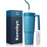 Konokyo Insulated Tumbler with Handle and Straw,40 OZ Vacuum Stainless Steel Water Bottle Travel Mug Metal Cup with Fruit Diffuser,Dark Blue
