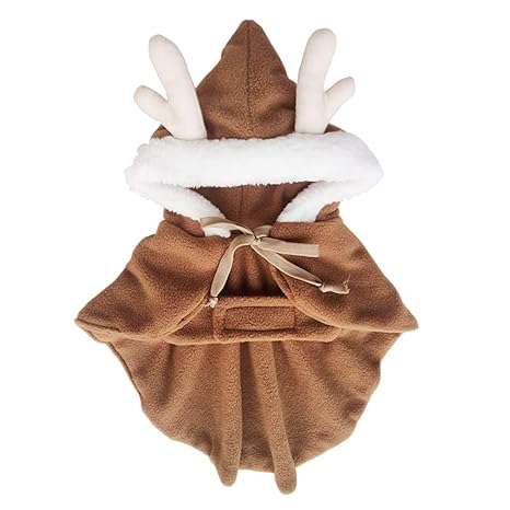 perfk Rentier Design Hundemantel Hunde Hoodie Hundeumhang mit Kapuze Weihnachten Hundekostüm Hundekleidung