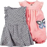 Carters Baby Girls 2 Piece Stripe Romper and Geo Dress Set Coral