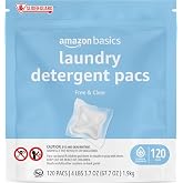 Amazon Basics Laundry Detergent Pacs, Free &amp; Clear, Hypoallergenic, Fragrance Free, HE Compatible, Easy to Use, 120 Count (New Packaging)