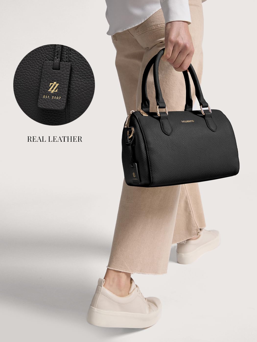 Lazarotti Bologna Damen Handtasche aus Echt-Leder | Henkeltasche mit abnehm- & längenverstellbaren Trageriemen | Bowling-Bag 26 cm