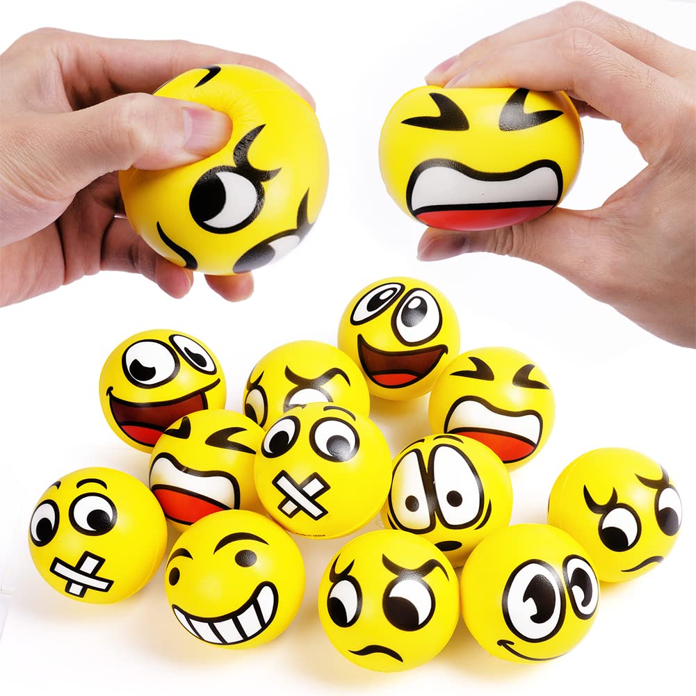 Ainiv Funny Face Squeeze Stress Balls, 12pcs Relief Ball, Sensory Ball and Adults, Hand Exercise Toys Anxiety, Fidget, Tension, Manage Anger, Large (F5-3330765)