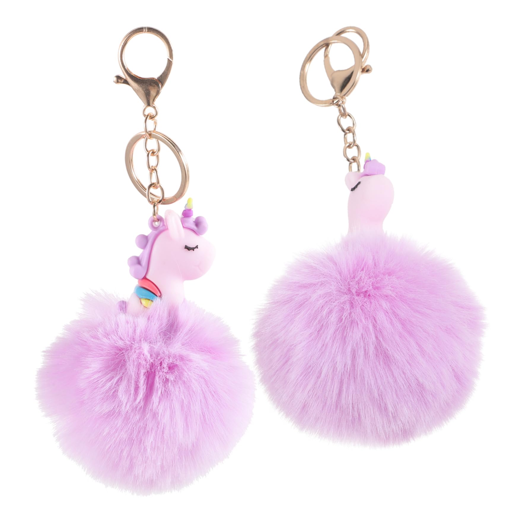 Amosfun Pack of 2 Unicorn Keyring Pendant Alloy Plush Unicorn Keyring Cartoon pom pom Backpack Purse Hanging Pendant Bag Phone Charm Decor Cute car, Purple (Purple) - 950SX56NR131I