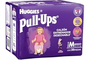 Huggies Pull-Ups Calzoncitos Entrenadores, Talla Mediana Niña, Paquete con 30Piezas, Ideal para niñas de entre 12 a 15 kg