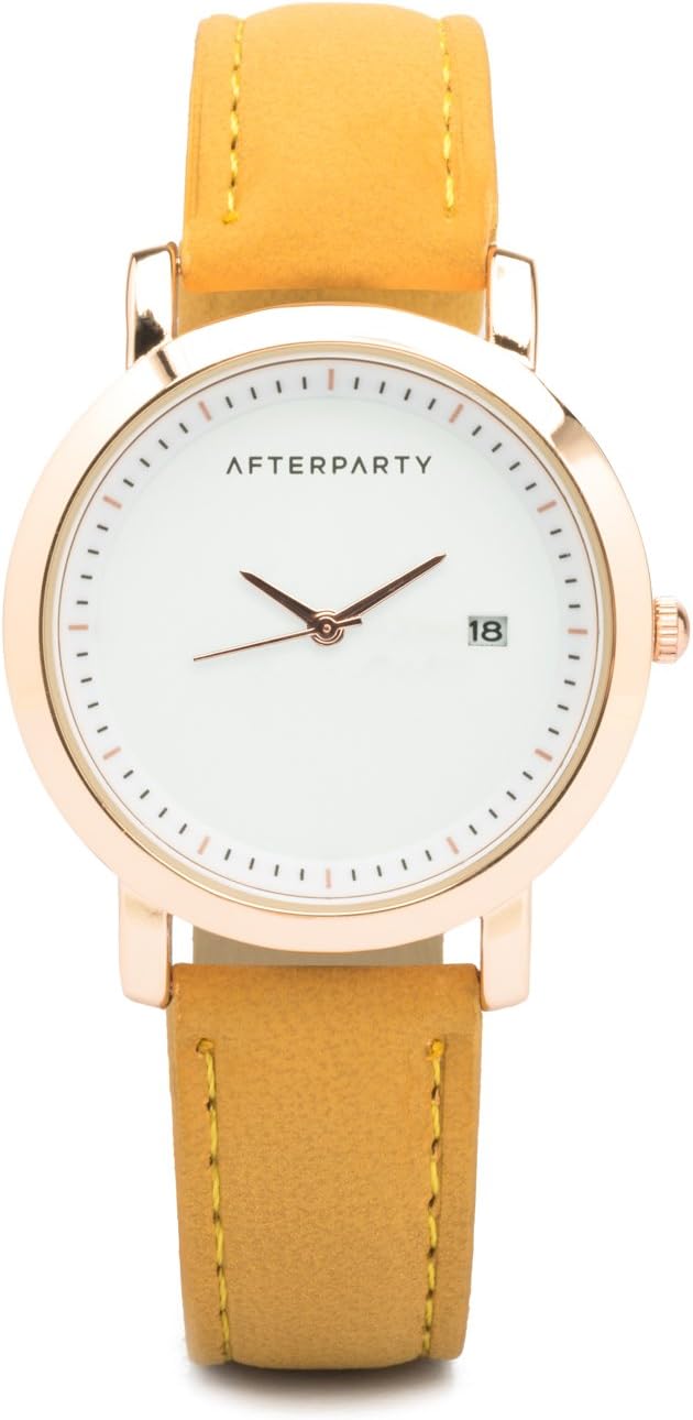 Women's Afterparty Minimal Rose Gold Mustard Yellow Watch - Mustard Yellow Faux Suede Strap - Simple, Minimalist Style Watch