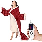 Butizone Heated Throw Blanket with Sleeves, Wearable Electric Blanket with Foot Pocket, 6 Adjustable Heat Settings, 70 * 50", Cozy Flannel and Sherpa, Wine Red