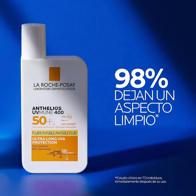 Protetor Solar La Roche Posay, FPS50+, Previne o Stress Oxidativo, Resistente à Água, Suor e Areia, Fórmula com Mexoryl 400, Fluido Invisível, Anthelios UV-MUNE 400, 50 ml