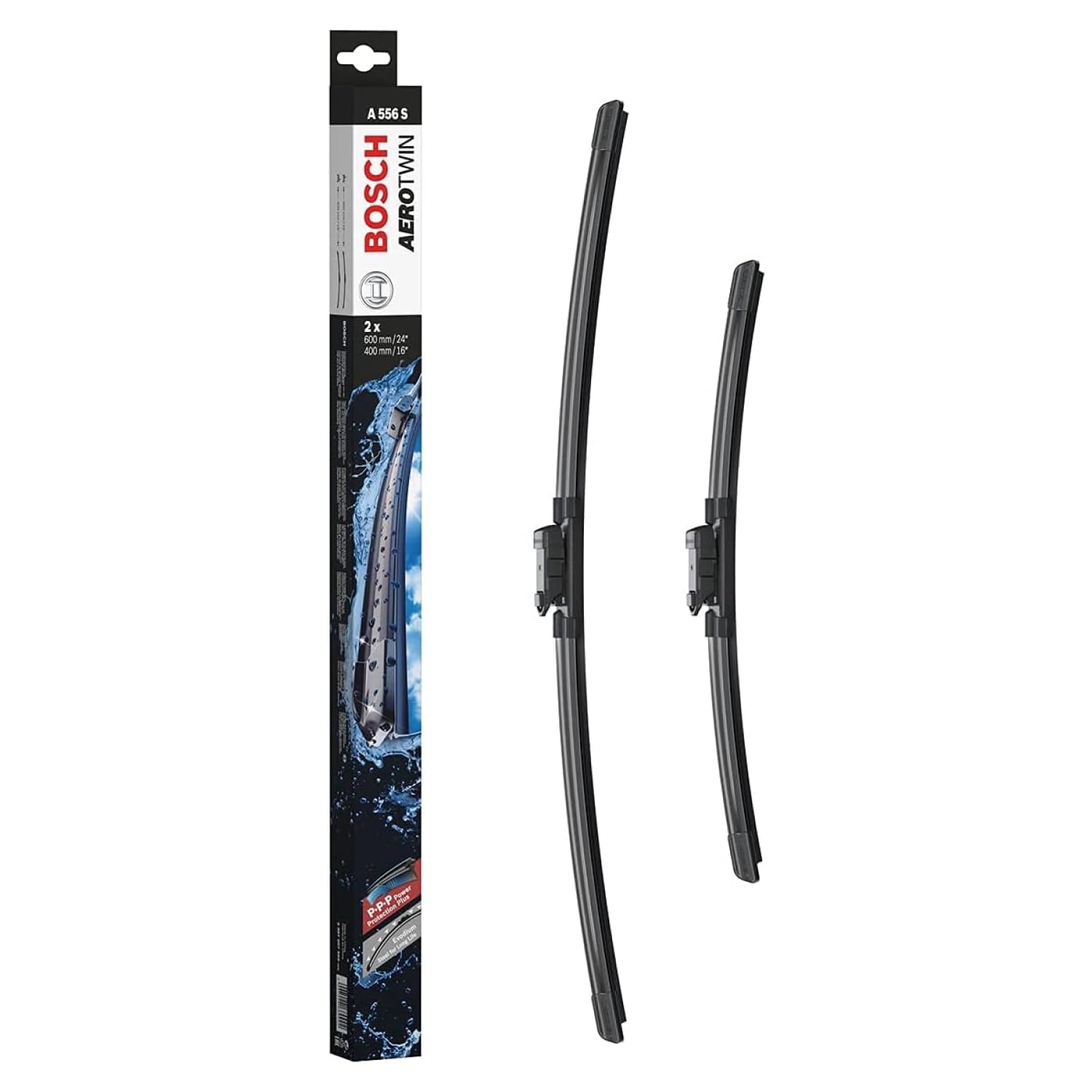 Bosch Aerotwin A556S - Front Windscreen Wipers - Set of 2 Replacement Blades - Comes with Pre-assembled Adapter - 2 Blades, 600 mm / 400 mm - Only for Right-Hand Drive (UK)