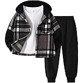 Jolyshlid Boys 2 Pieces Sweatsuit Flannel Plaid Shirt Tops Hoodies Cargo Sweat Pants Clothing Set 3-14Y
