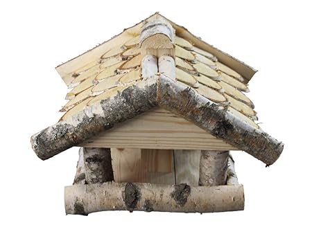 Damian-Wiklina Vogelhaus aus Birkenholz. Dach mit Birkenscheiben