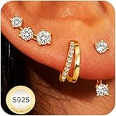 DORANA Valentines Day Gift 3 Pairs 925 Sterling Silver Earrings for Women Girls Non Tarnish Small Hypoallergenic Huggie Hoops Cartilage Stack Earring Sets for Multiple Piercing
