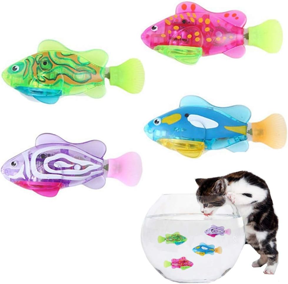 4 Pack Interactive Swimming Robot Fish Toy for Cat Dog, Automatic Cat Pounce Teaser Toy with LED Light, Cat Catch Interactive Light Toy Training Tool for Cat Dog Pet Kittens Kitty Puppy (Random Color)