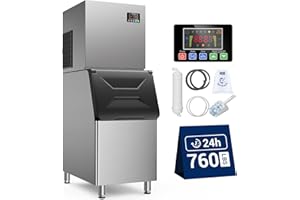 TUATNUT Commercial Ice Maker, 760 LBS/24h with 560 LBS Storage Bin, 156 Ice Cubes Ready in 5-15 min, Self Cleaning Stainless Steel Industrial Ice Machine for Bar Restaurant Cafe