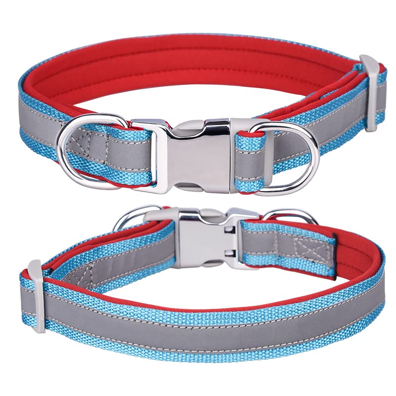 haoyueer Reflective Nylon Dog Collar with Safety Buckle, Adjustable Pet Collars with Soft Neoprene Padding for Small/Medium/Large Dogs (M fit neck 31-50cm, Red)