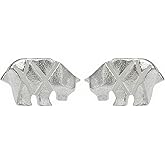 Handmade 925 Sterling Silver Origami Bear Stud Earrings for Women Men