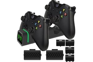 Duo-Carregador de Controlador Compatível com Xbox Series X|S/Xbox One, Estação de Carregamento com 2 x 800 mAh kit de Bateria Recarregável+4 Tampas
