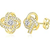 Love Knot Earrings 18K Yellow Gold Plated Flower Stud Earrings for Women Cubic Zirconia Earrings