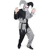 Karnival Costumes Evil Carnival Black And White Harlequin Men's Costume