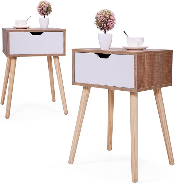 Amazon.com: JAXSUNNY Mid-Century Mesa auxiliar de madera maciza, mesita