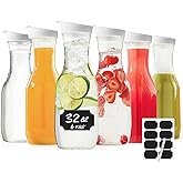 Cuiselect Water Carafe with Lid, 32 Oz Round Plastic Pitcher for Drinks, Milk, Mimosa Bar Supplies, Iced Tea, Juice Containers with Lids for Fridge, BPA-Free, NOT DISHWASHER SAFE, 6 Pack