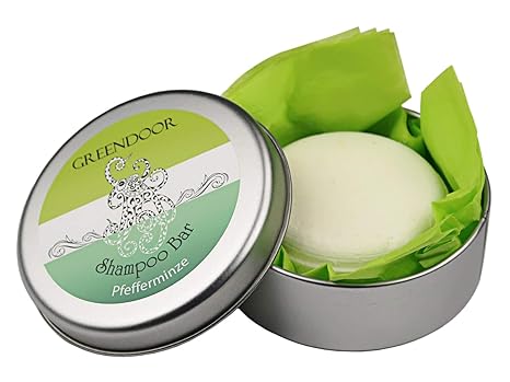 Greendoor Shampoo Bar Pfefferminz 75g, ohne Sulfate, Naturkosmetik mit Bio Sheabutter Bio Brokkolisamenöl und Aloe Vera, nur 