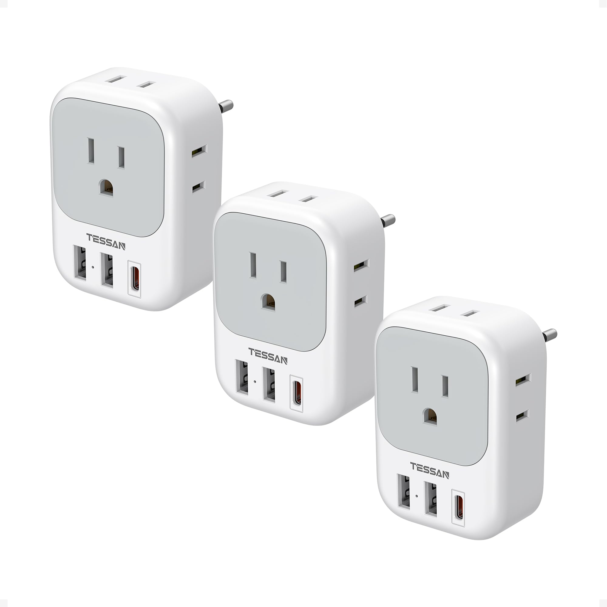 TESSAN European Travel Plug Adapter 3 Pack, US to Europe Plug Adapter