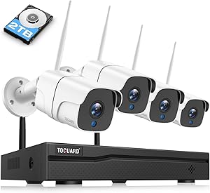 TOGUARD Wireless Security Camera System 8CH 1080P NVR with 2TB Hard Drive 4Pcs 1080P Outdoor/Indoor WiFi Surveillance Cameras with Motion Detection,Email Alert,Night Vision,Remote Monitor,Waterproof