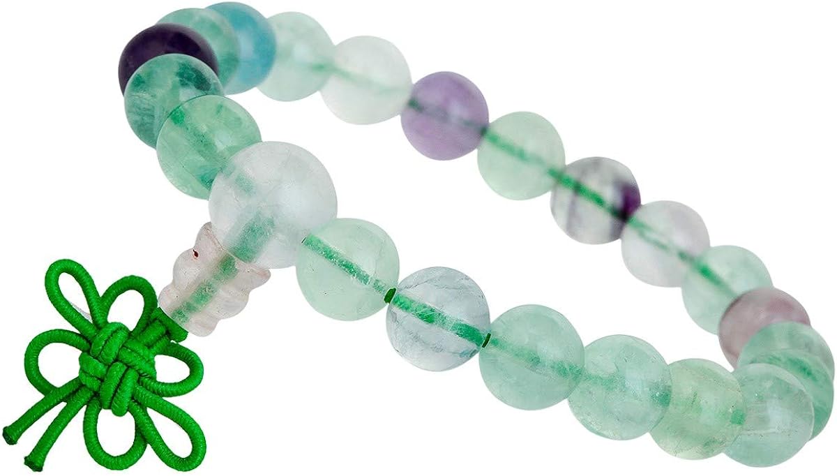 mookaitedecor Rainbow Fluorite Crystal Bead Bracelet Semi Precious Stone Gemstone Stretch Bracelet for Women Men Healing Crystal Reiki Chakra Stone Bracelet with Chinese Knot Crystal Jewellery Gift - Image 4
