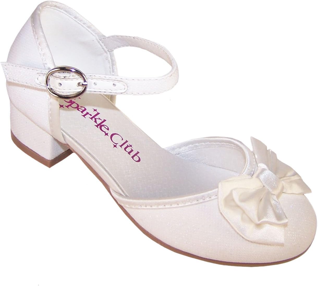 Girls Children Sparkly Ivory Heeled Flower Girl Bridesmaid Special Occasion Shoes