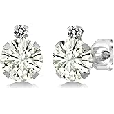 Gem Stone King 925 Sterling Silver Stud Earrings Round 1.67cttw Moissanite and Diamond