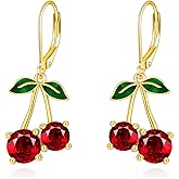 KZX Christmas Cherry Earrings for Women S925 Sterling Silver Cherry Earrings Crystal Fruit Jewelry Gifts for Wife Mother Christmas Birthday